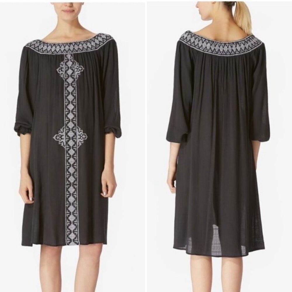 Avec Les Filles Black White Embroiders Shift Dress S